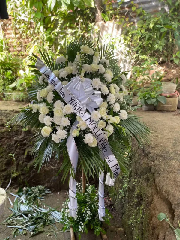 white flowers' funeral standee by Cebu Flower Shop