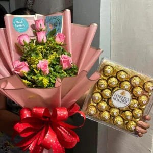 A bouquet of pink roses and 24 pcs. Ferrero Roche by Floral Creations by Cherry C.