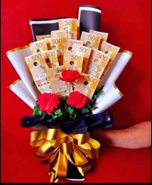 rose-with-five-hundred-in gold-ribbon-money-bouquet-by-cherry-c-floral-creations